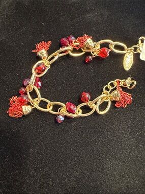 Style & Co. Gold-Tone Bracelet with Red Beads and Tassels